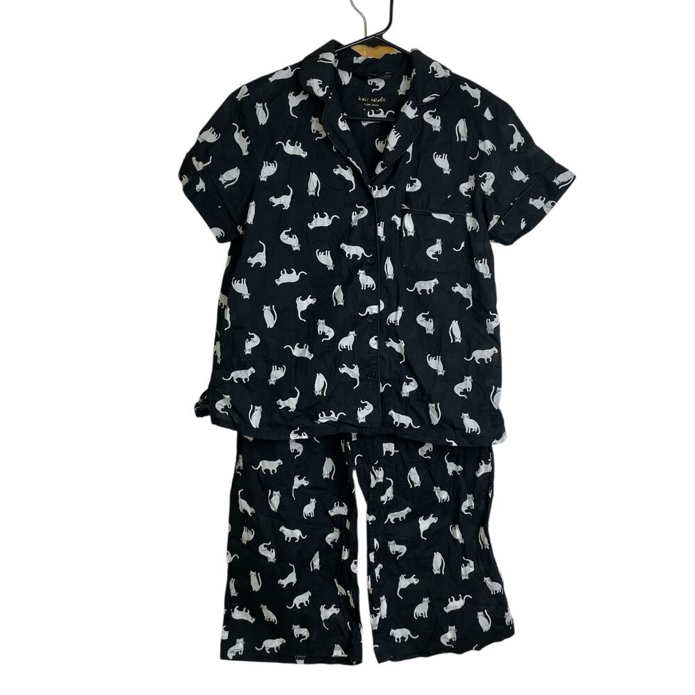 kate spade Black & White Cat Print Short-Sleeve Pajama Set